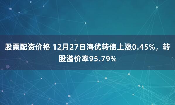 股票配资价格 12月27日海优转债上涨0.45%，转股溢价率95.79%