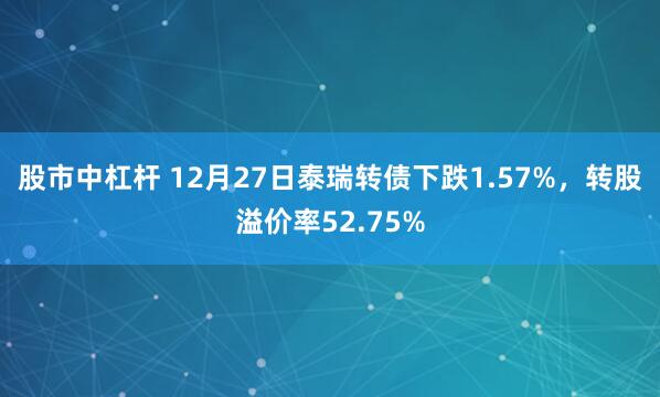 股市中杠杆 12月27日泰瑞转债下跌1.57%，转股溢价率52.75%